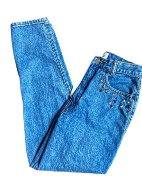 Palmetto’s ~ Size 9 (26/28) ~ USA ~ Denim Blue W/Multi-Colors Rhinestones Jeans